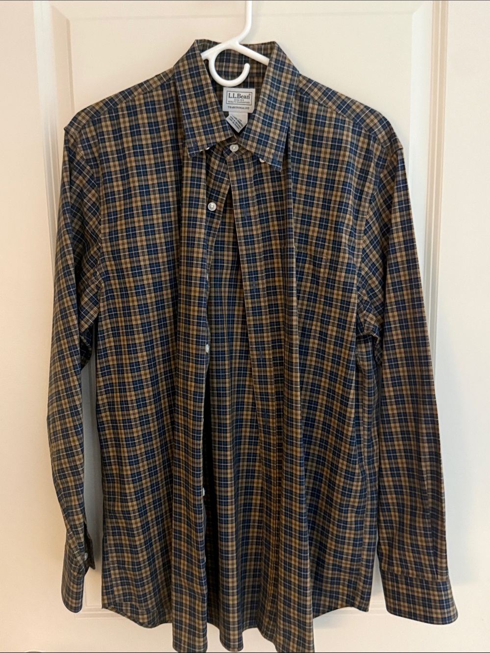 L.L. Bean Men's Brown and Blue Plaid Button-Down Shirt